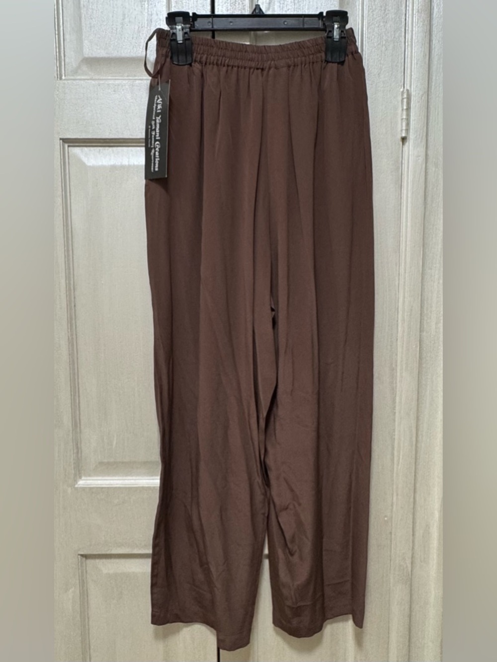 Vintage Aliki Yamani Women Size L Cocoa Silk Slip On Pants